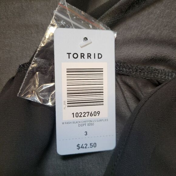 Torrid Black Sheer Crossover Surplus V-Neck Blouse Long Sleeves NEW - Picture 7 of 11